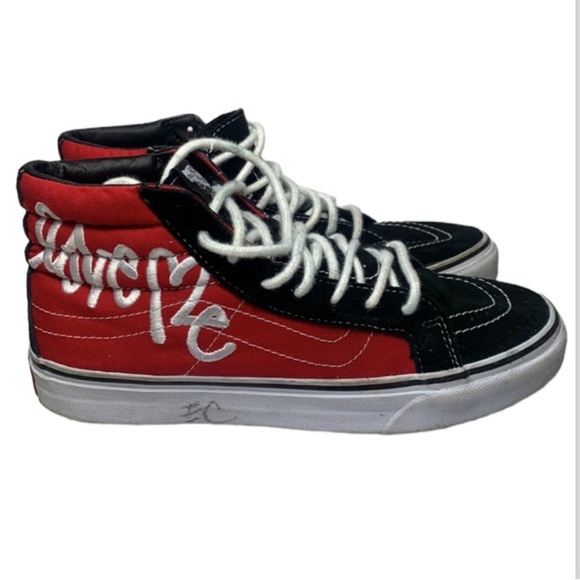 VANS Sk8-Hi x Curtis Kulig Love Me Red Hi-top Sneakers Unisex Women Size 8.5 - Picture 1 of 15